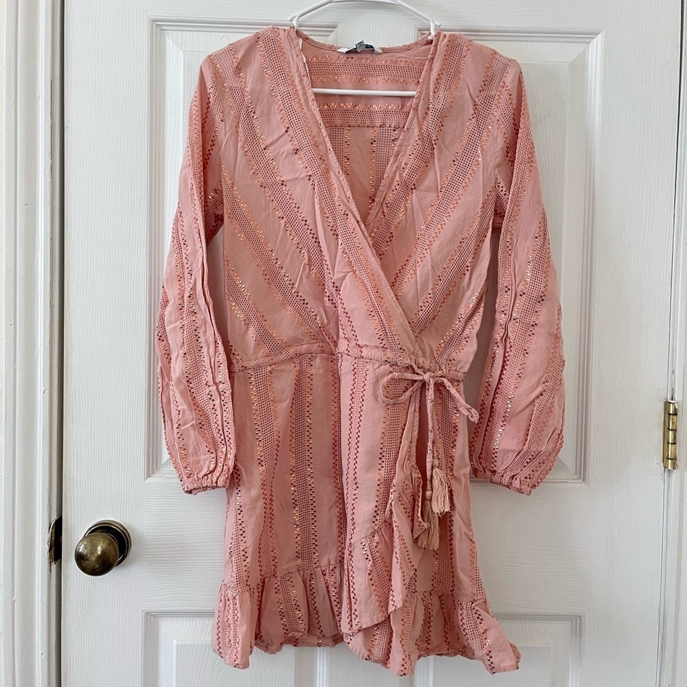Blue Island Light Pink and Gold Wrap Dress
